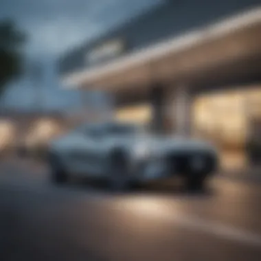 A sleek car parked outside a CarMax location