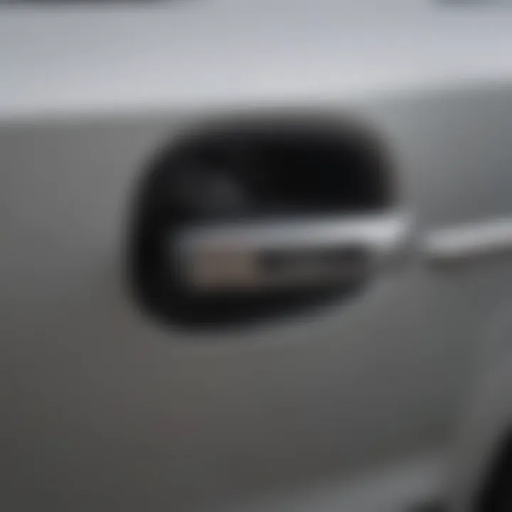 Close-up view of the Hyundai Santa Fe door handle showcasing its texture and design.