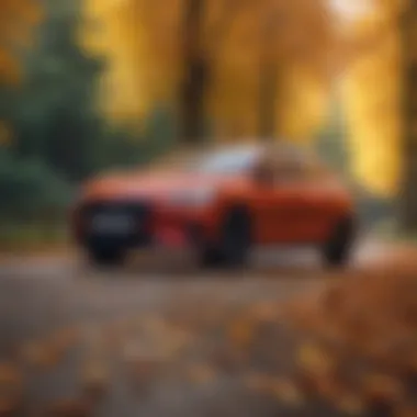 Hatchback Adaptability in Seasonal Change A hatchback parked in a vibrant autumn setting