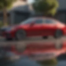 Sleek exterior design of the red Honda sedan showcasing its aerodynamic profile