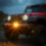 High-performance Jeep LED headlights illuminating a rugged terrain