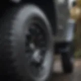 Close-up view of a hard shell Jeep tire cover showcasing its robust design.