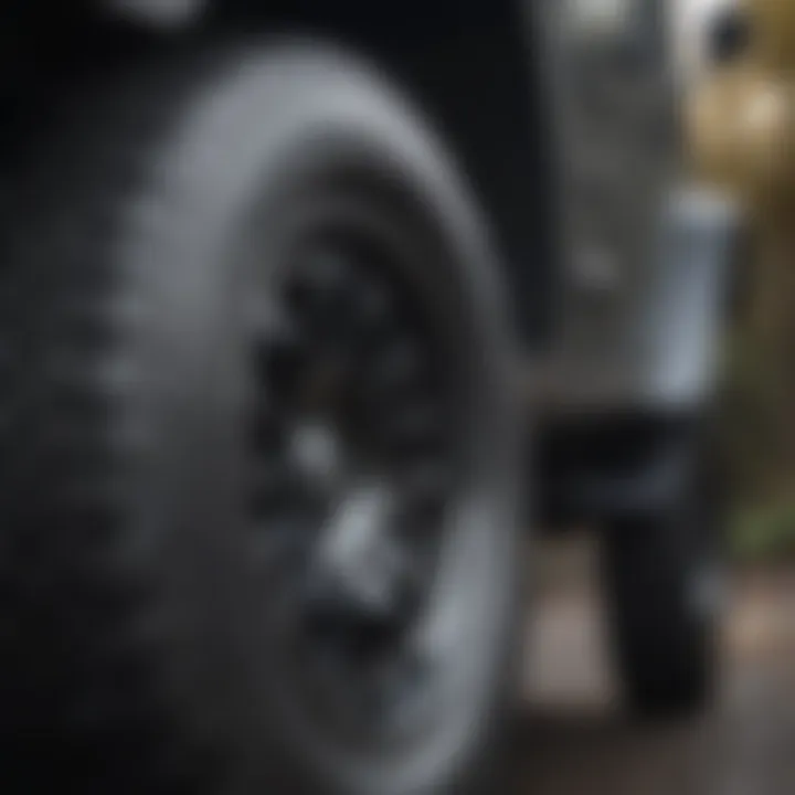 Close-up view of a hard shell Jeep tire cover showcasing its robust design.