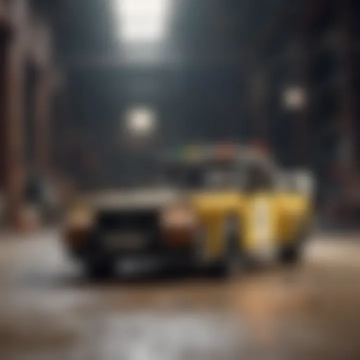 Detailed view of a Lego rally car model showcasing its intricate design features
