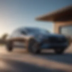 Showcasing a new car under a blue sky