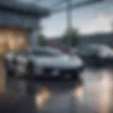 A serene car dealership showcasing a variety of vehicles
