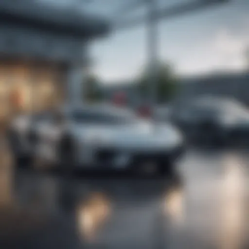 A serene car dealership showcasing a variety of vehicles