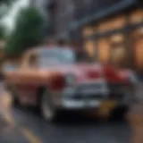 Vintage car parked in a scenic New York location