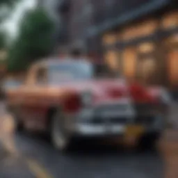 Vintage car parked in a scenic New York location