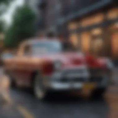 A Classic Beauty: Vintage Car in New York Vintage car parked in a scenic New York location
