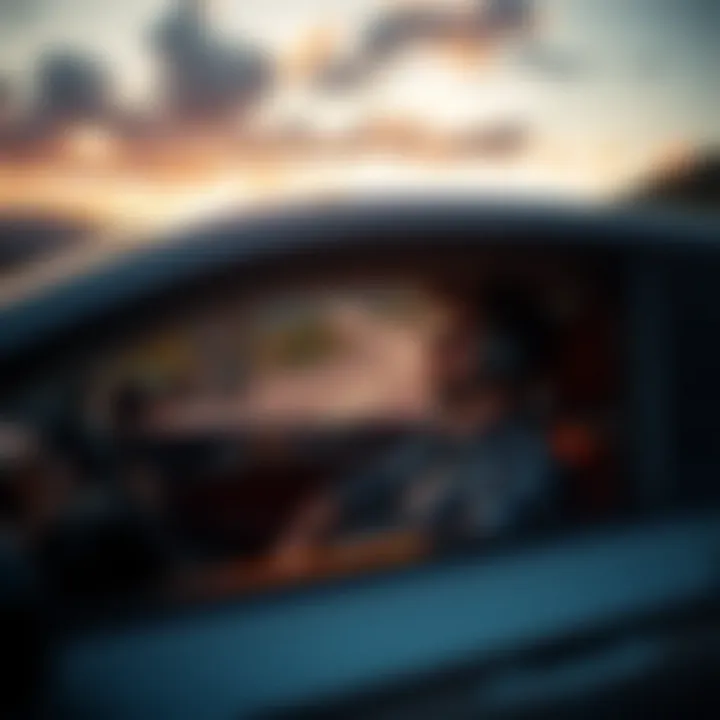 Traveler enjoying a scenic drive in an off-brand rental car