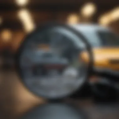 Detailing Your Search A magnifying glass focusing on a used car advertisement.
