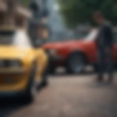 Ensuring a Smooth Transaction A seller and buyer discussing terms in front of a car.