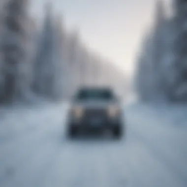 Snow-covered road with a four-wheel-drive vehicle