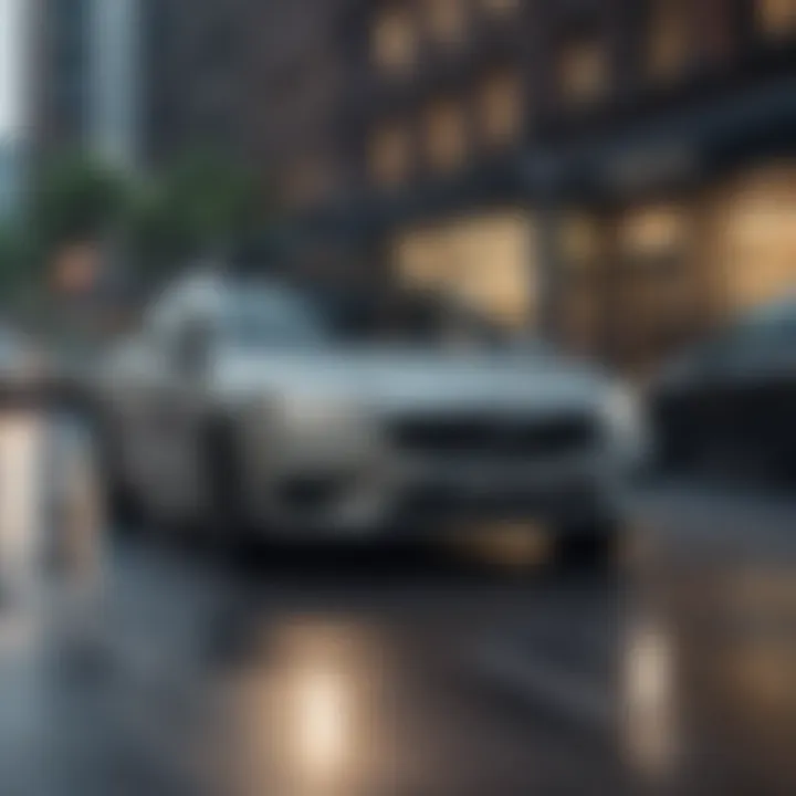 An Uber vehicle parked strategically in a busy urban area