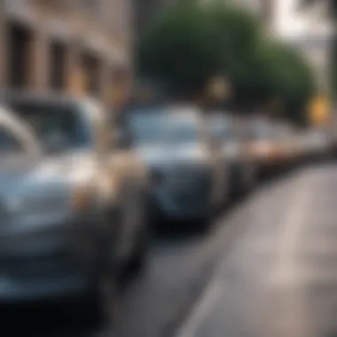 Diverse Uber vehicles lined up for rideshare operations