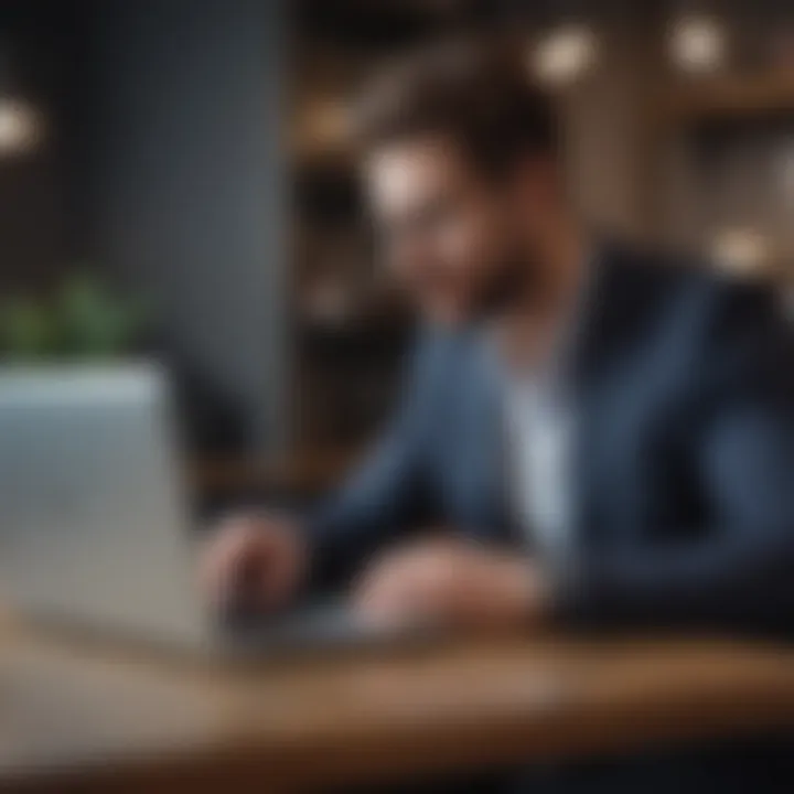 A satisfied seller reviewing a successful transaction on a laptop.