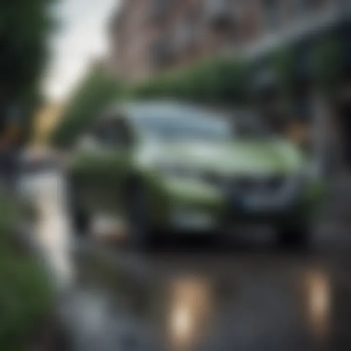 Nissan Leaf in a green urban setting