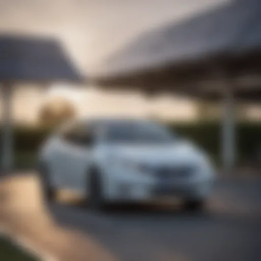 Nissan Leaf parked under solar panels