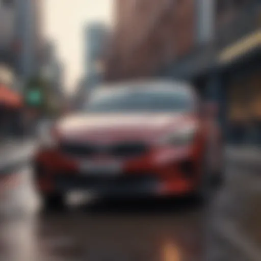 A sleek used Kia model parked in an urban environment showcasing its modern design