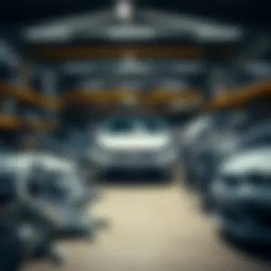 Organized array of Kia Forte body parts in a workshop