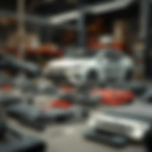 Detailed view of Kia Forte parts laid out for evaluation