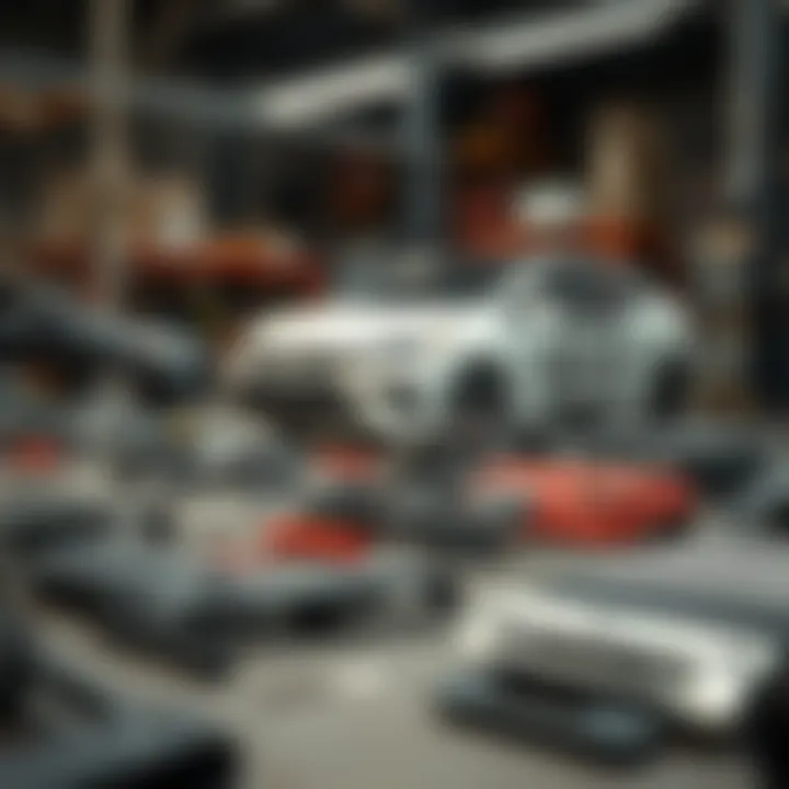 Detailed view of Kia Forte parts laid out for evaluation