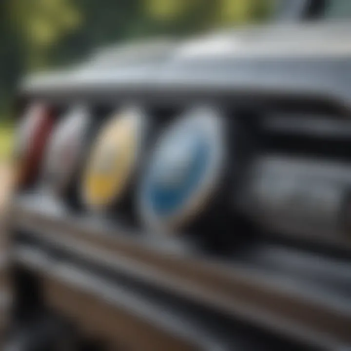 A close-up shot of eco-friendly badges on a pickup truck emphasizing its sustainability credentials.