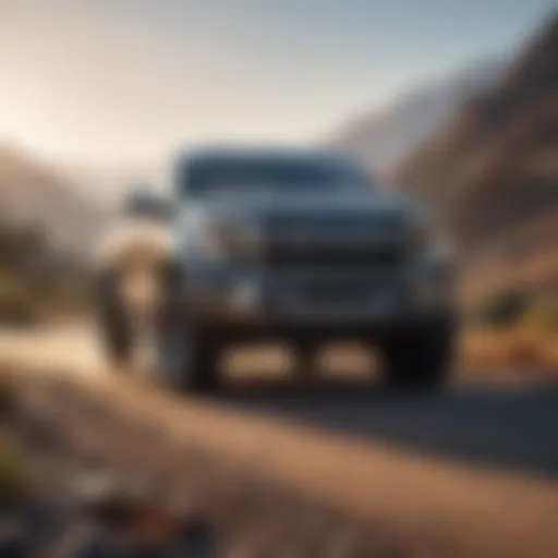 A sleek pickup truck parked in a scenic landscape showcasing its design and efficiency.