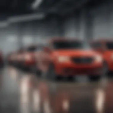 Group of Dodge Grand Caravans at a dealer service center