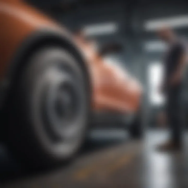 Mechanic evaluating brake system components