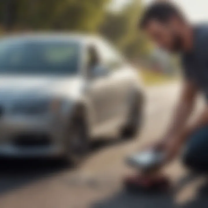 A person using a smartphone to request roadside assistance