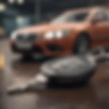 A close-up of a car key resting on a financial statement.