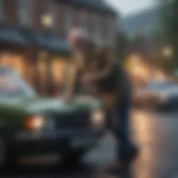 An illustration of a retired military veteran reviewing car insurance options