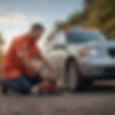 Roadside Assistance in Action A roadside assistance technician helping a stranded vehicle