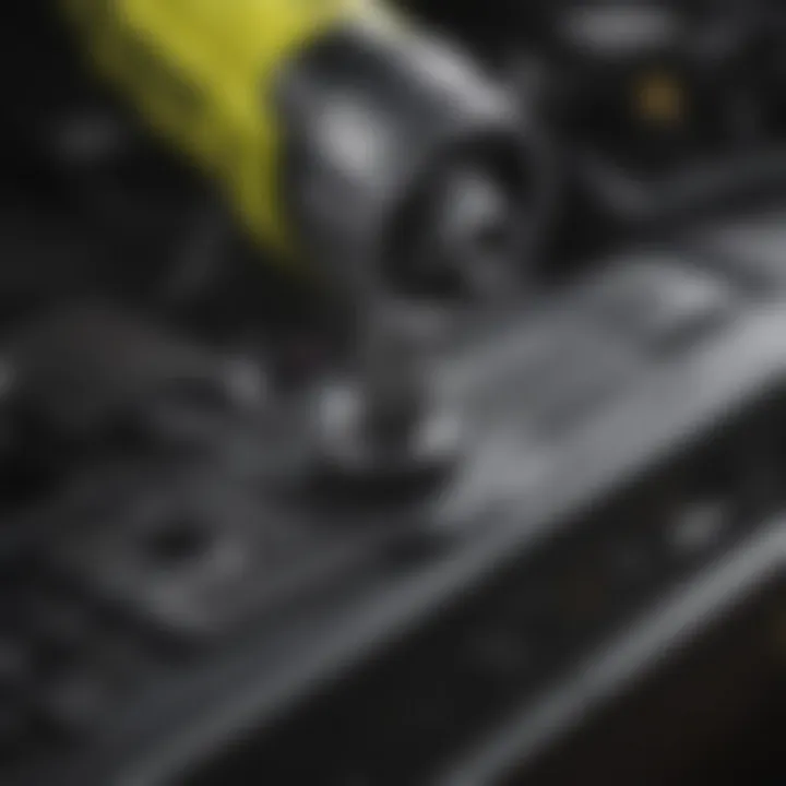 Close-up of a Ryobi tool in action on a vehicle