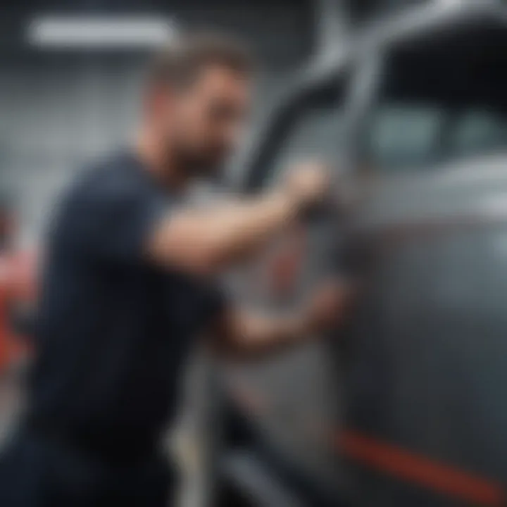 Safelite technician at work on a vehicle window