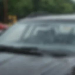 Close-up view of Subaru Crosstrek windshield wipers in action during rainfall