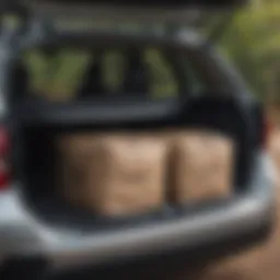 Subaru Outback with cargo cover retracted, showcasing spacious trunk.