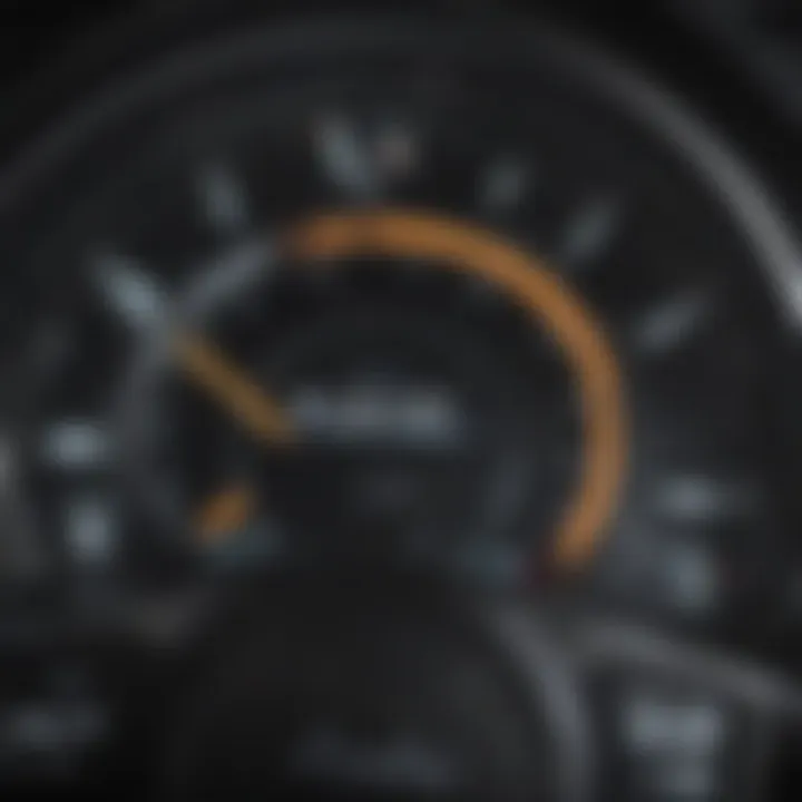 Dashboard display indicating fuel efficiency metrics of an SUV.