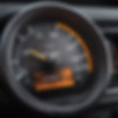 Advanced Dashboard Features Close-up of an advanced dashboard displaying fuel efficiency metrics in an SUV.