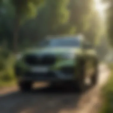 Eco-Friendly SUV Experience An environmentally friendly SUV driving through a green landscape.