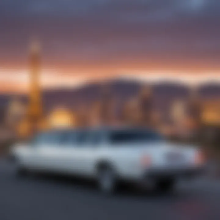 Beast Limo parked in front of a vibrant Las Vegas backdrop