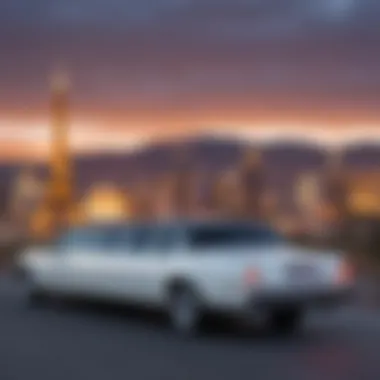 The Beast Limo Against the Las Vegas Skyline Beast Limo parked in front of a vibrant Las Vegas backdrop