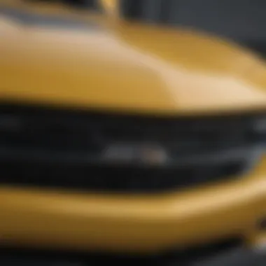 Close-up of the Camaro's sleek front grille and headlights