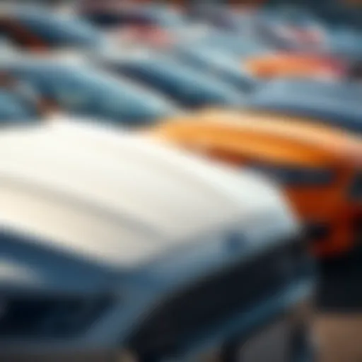 A vibrant display of various Ford paint colors reflecting sunlight
