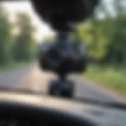 Compact dashcam mounted on a windshield showcasing recording capabilities