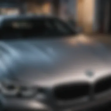 Skilled application of vinyl wrap on a BMW hood, highlighting precision and technique