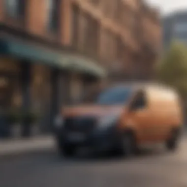 A side view of a used auto van parked in an urban setting, highlighting its utility