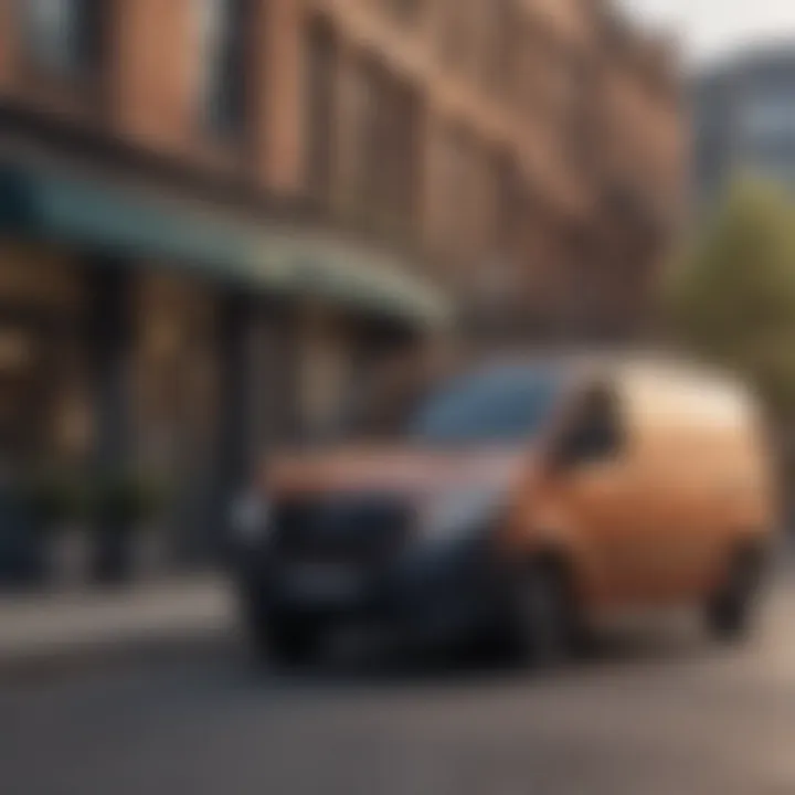 A side view of a used auto van parked in an urban setting, highlighting its utility